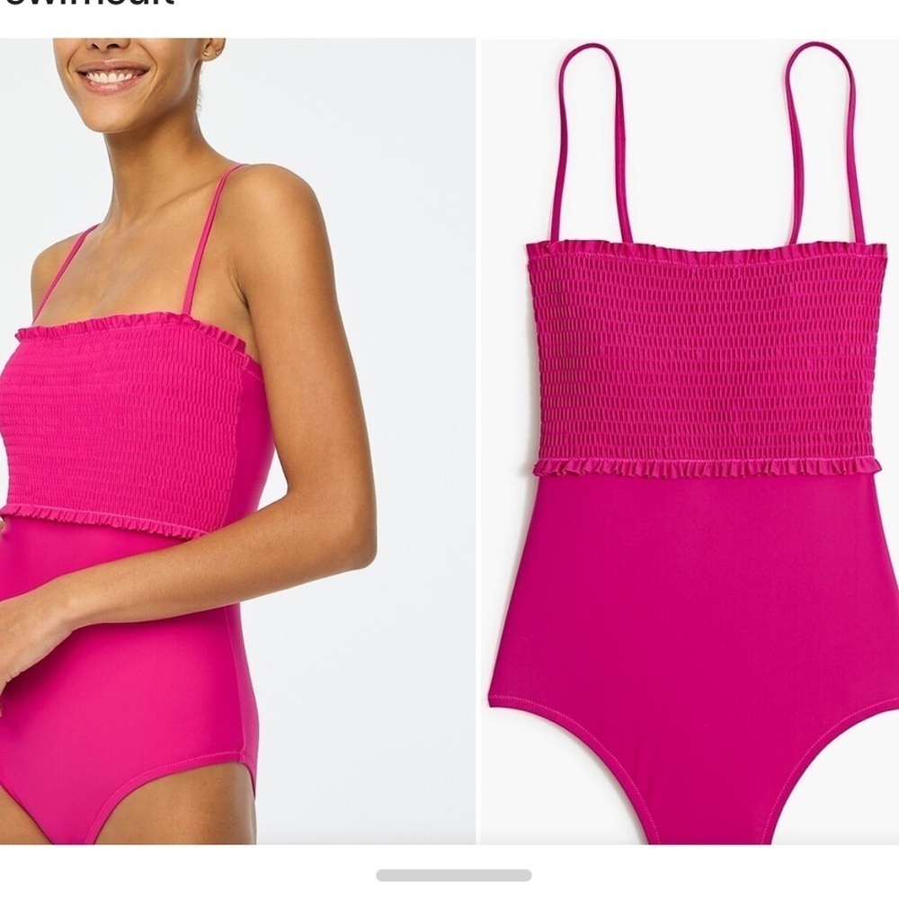J Crew Fuchsia pink Smocked one piece swimsuit bathing suit XS - Picture 8 of 10
